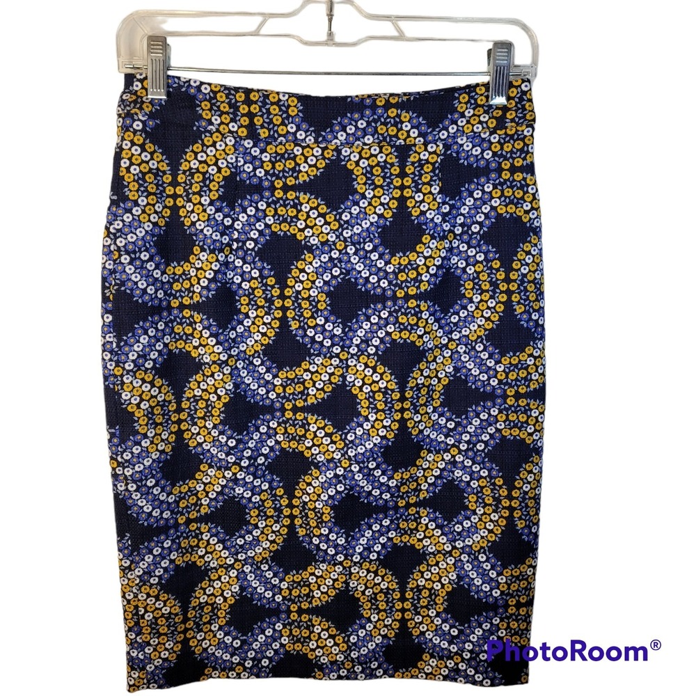 Boden Martha Pencil Skirt Lined Navy Garland Floral Size 2P Back Zipper & Slit
